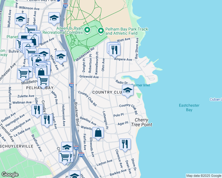 map of restaurants, bars, coffee shops, grocery stores, and more near 3240 Radio Drive in Bronx