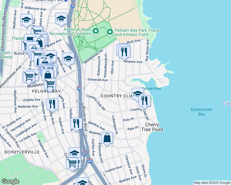 map of restaurants, bars, coffee shops, grocery stores, and more near 1470 Ohm Avenue in Bronx