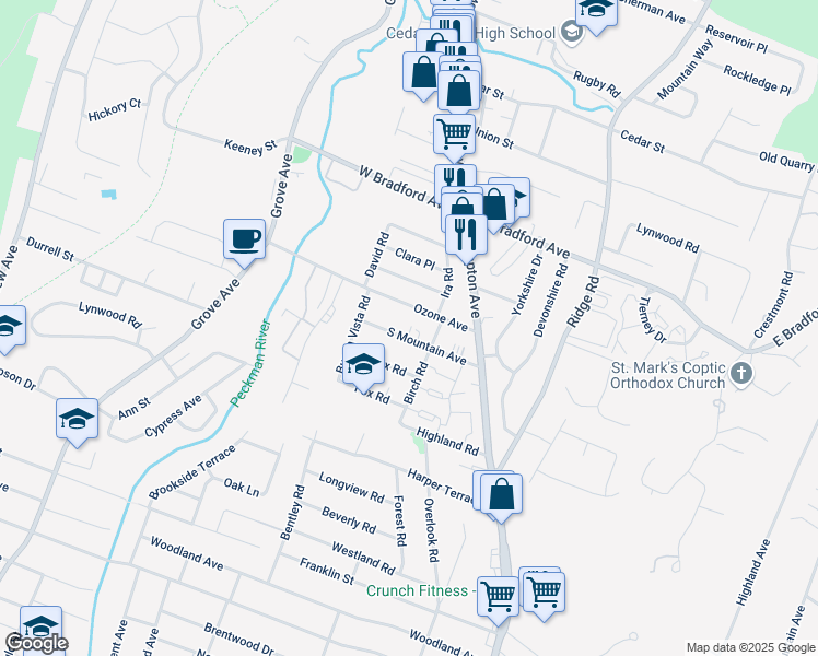 map of restaurants, bars, coffee shops, grocery stores, and more near 63 Ozone Avenue in Cedar Grove
