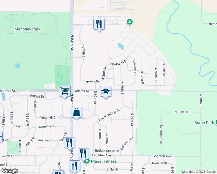 map of restaurants, bars, coffee shops, grocery stores, and more near 8904 Blacksmith Court in Lincoln