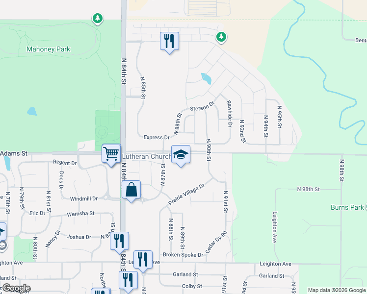 map of restaurants, bars, coffee shops, grocery stores, and more near 8904 Blacksmith Court in Lincoln