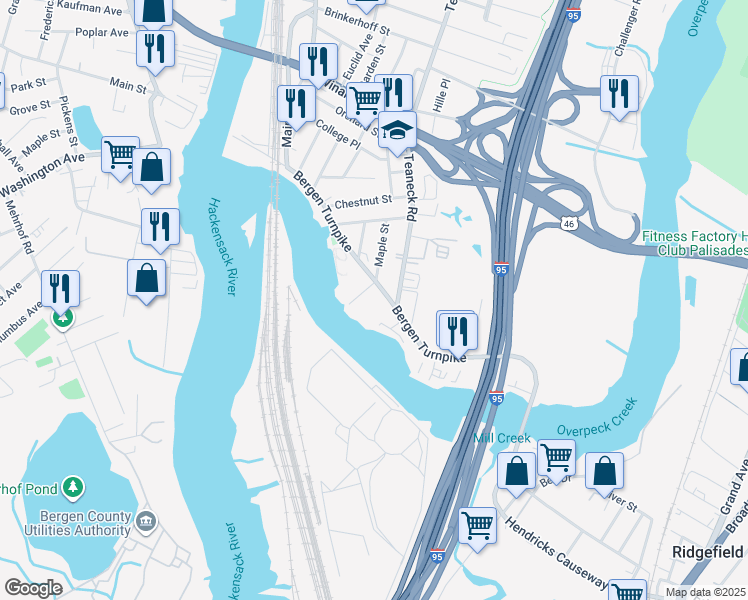 map of restaurants, bars, coffee shops, grocery stores, and more near 187 Bergen Turnpike in Ridgefield Park