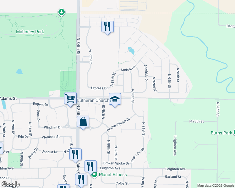 map of restaurants, bars, coffee shops, grocery stores, and more near 8904 Blacksmith Court in Lincoln