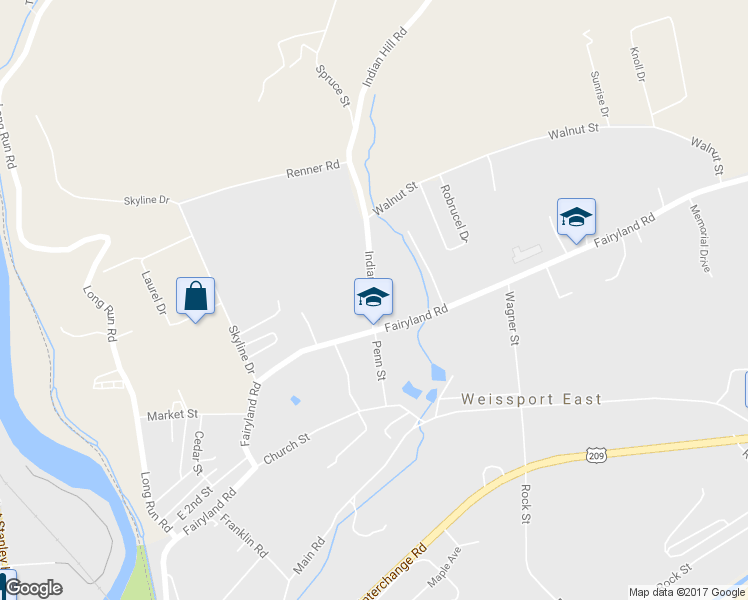 map of restaurants, bars, coffee shops, grocery stores, and more near 57 Indian Hill Road in Lehighton
