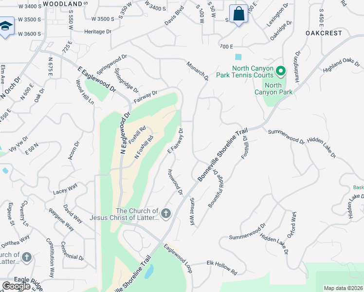 map of restaurants, bars, coffee shops, grocery stores, and more near 68 East Fairway Drive in North Salt Lake