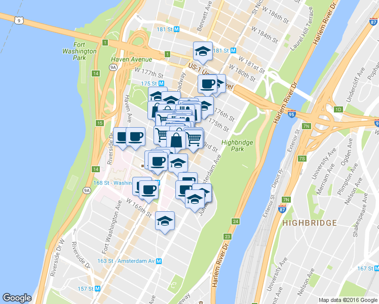 map of restaurants, bars, coffee shops, grocery stores, and more near in New York
