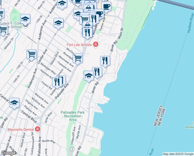 map of restaurants, bars, coffee shops, grocery stores, and more near 16 Arlington Terrace in Edgewater