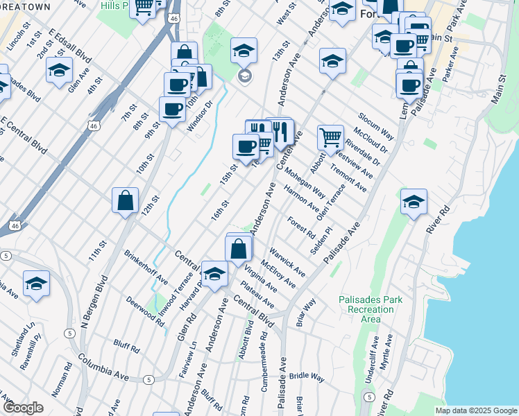 map of restaurants, bars, coffee shops, grocery stores, and more near 1319 Anderson Avenue in Fort Lee