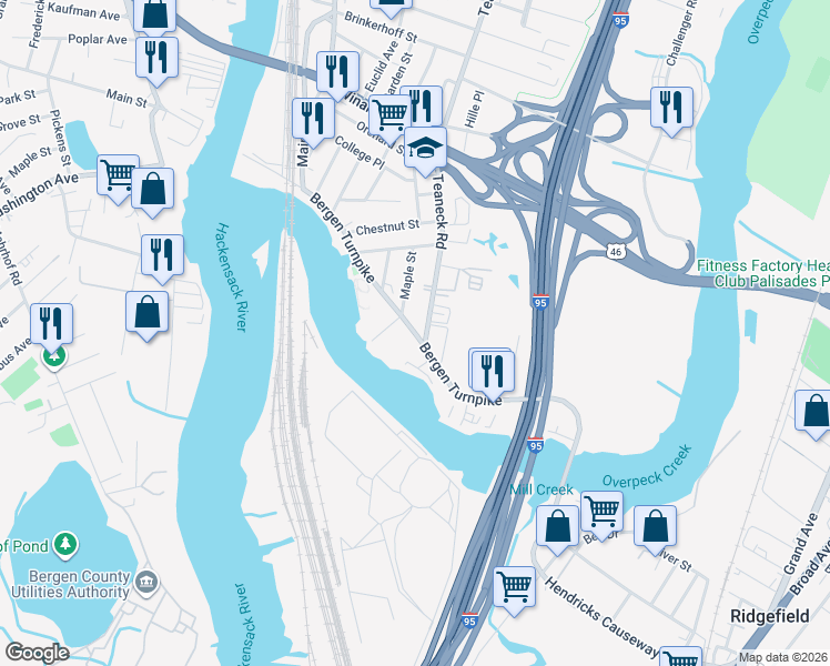 map of restaurants, bars, coffee shops, grocery stores, and more near 187 Bergen Turnpike in Ridgefield Park