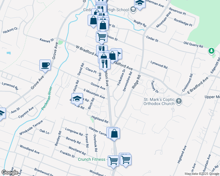 map of restaurants, bars, coffee shops, grocery stores, and more near 27 Scheiber Terrace in Cedar Grove