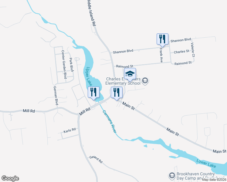 map of restaurants, bars, coffee shops, grocery stores, and more near 518 Yaphank Middle Island Road in Yaphank