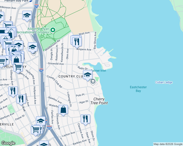 map of restaurants, bars, coffee shops, grocery stores, and more near 3331 Radio Drive in The Bronx