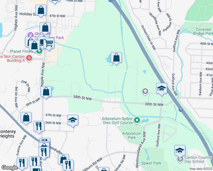 map of restaurants, bars, coffee shops, grocery stores, and more near 4005 Hiram Road Northwest in Canton