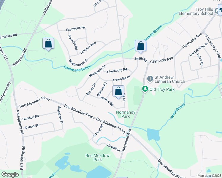 map of restaurants, bars, coffee shops, grocery stores, and more near 3 Orleans Road in Parsippany-Troy Hills