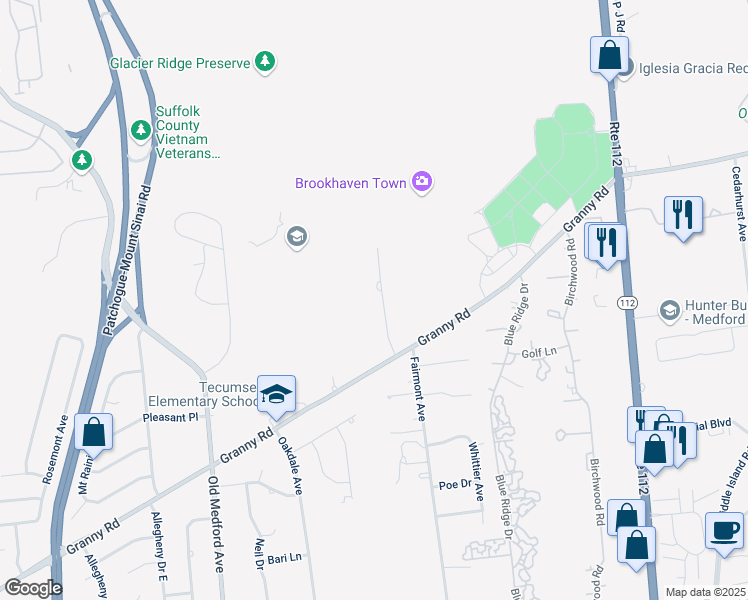 map of restaurants, bars, coffee shops, grocery stores, and more near 14 Sachem Court in Farmingville