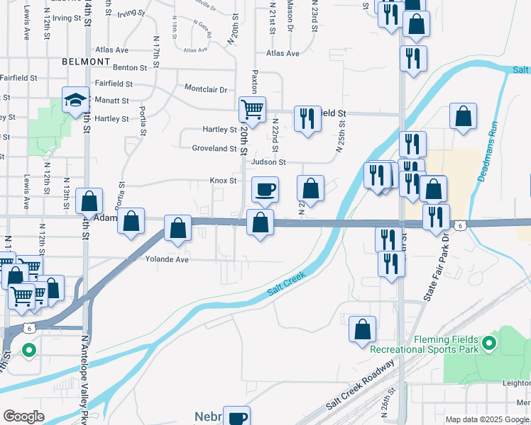map of restaurants, bars, coffee shops, grocery stores, and more near 2112 Cornhusker Highway in Lincoln