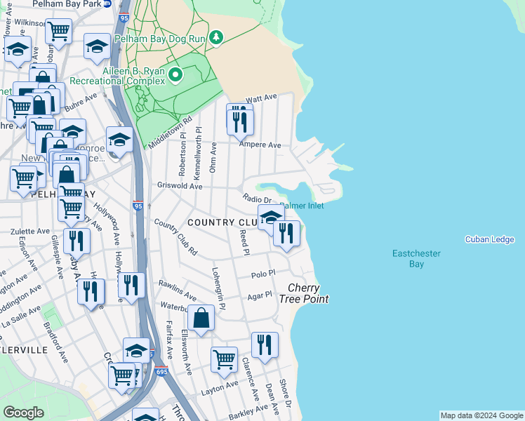 map of restaurants, bars, coffee shops, grocery stores, and more near 3280 Radio Drive in Bronx