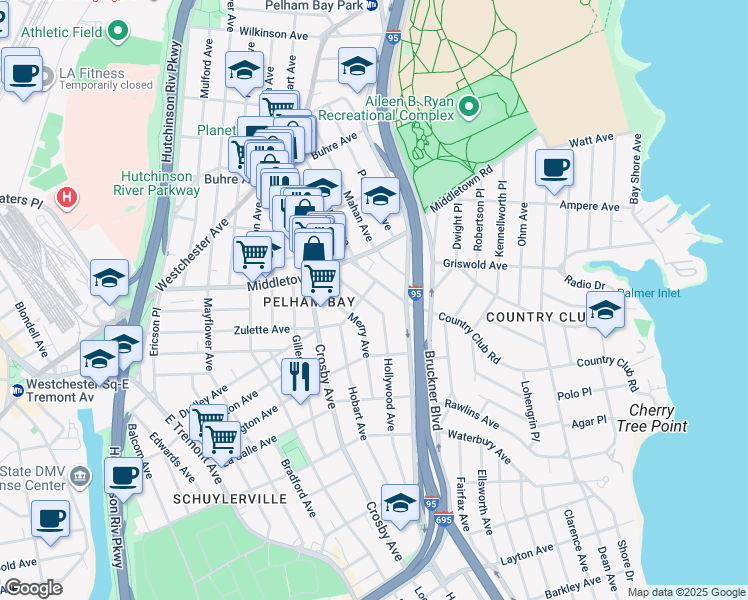 map of restaurants, bars, coffee shops, grocery stores, and more near 1510 Jarvis Avenue in Bronx