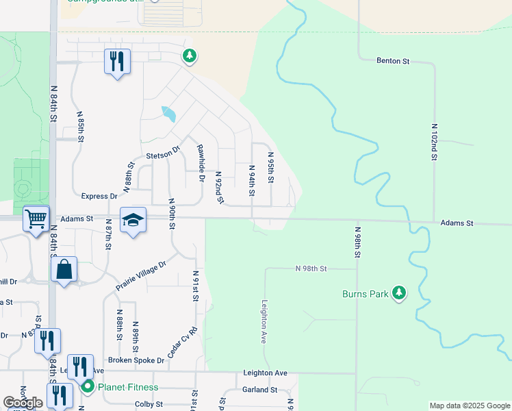 map of restaurants, bars, coffee shops, grocery stores, and more near 3033 North 95th Street in Lincoln