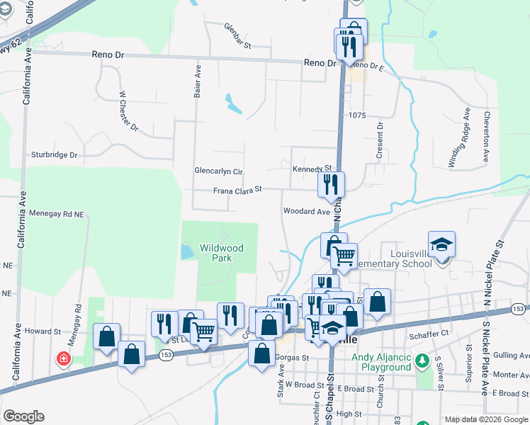 map of restaurants, bars, coffee shops, grocery stores, and more near 612 1086 in Louisville