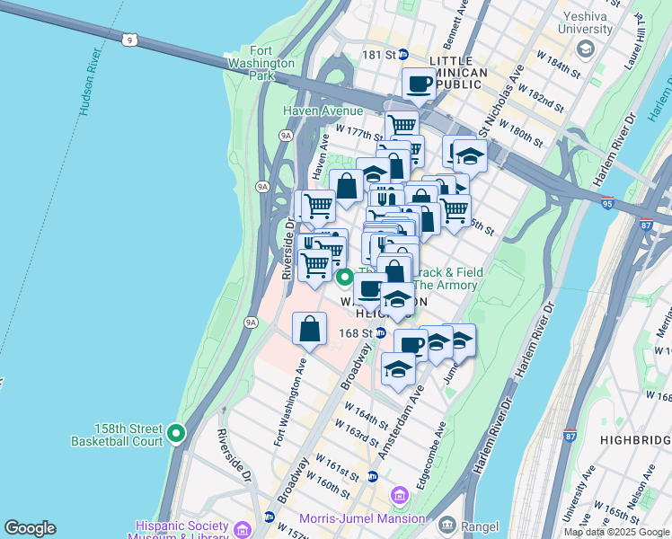 map of restaurants, bars, coffee shops, grocery stores, and more near 238 Fort Washington Avenue in New York