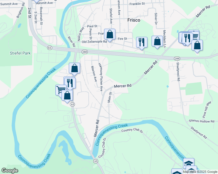 map of restaurants, bars, coffee shops, grocery stores, and more near 102 Ritter Street in Ellwood City