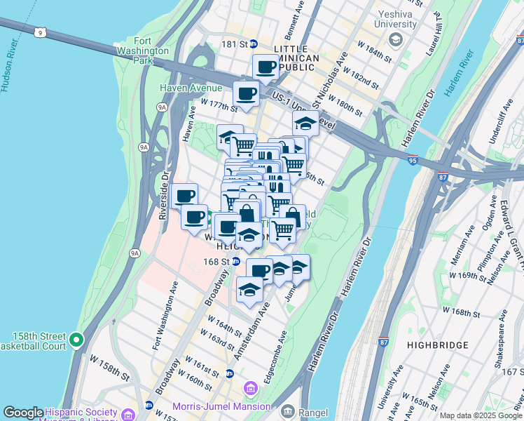 map of restaurants, bars, coffee shops, grocery stores, and more near in New York