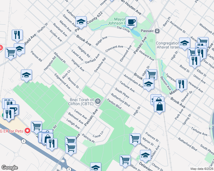 map of restaurants, bars, coffee shops, grocery stores, and more near 473 South Parkway in Clifton