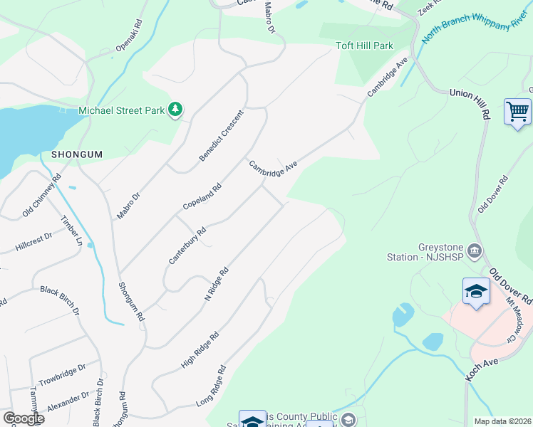 map of restaurants, bars, coffee shops, grocery stores, and more near 3 Manchester Drive in Denville