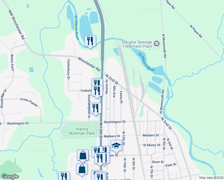 map of restaurants, bars, coffee shops, grocery stores, and more near 1321 Mix Ave in Decatur