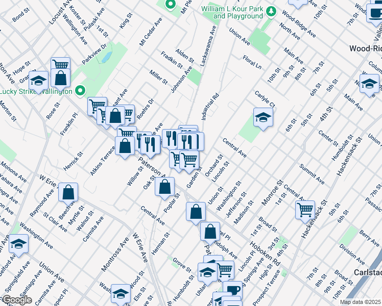 map of restaurants, bars, coffee shops, grocery stores, and more near 625 Paterson Avenue in Carlstadt