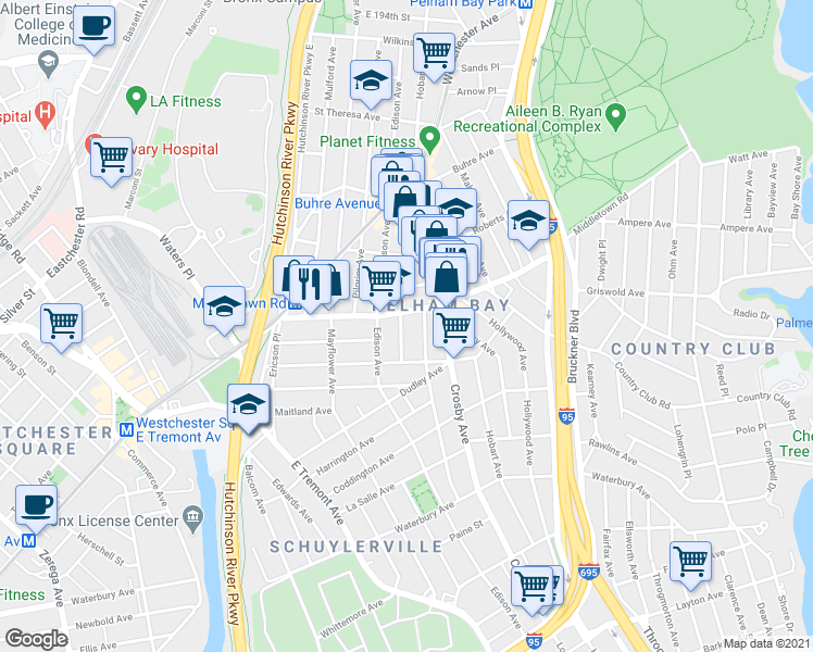 map of restaurants, bars, coffee shops, grocery stores, and more near 1534 Plymouth Avenue in Bronx