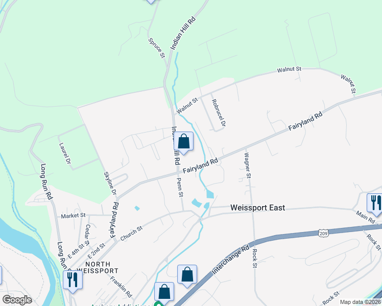 map of restaurants, bars, coffee shops, grocery stores, and more near 800 Fairyland Road in Lehighton