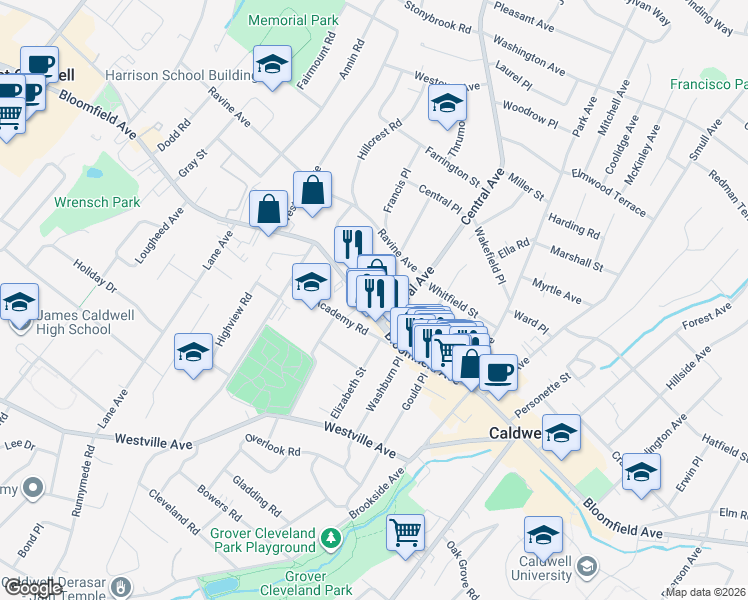 map of restaurants, bars, coffee shops, grocery stores, and more near 1 Domessina Lane in Caldwell