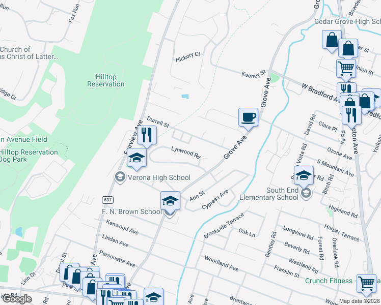 map of restaurants, bars, coffee shops, grocery stores, and more near 93 Lynwood Road in Verona