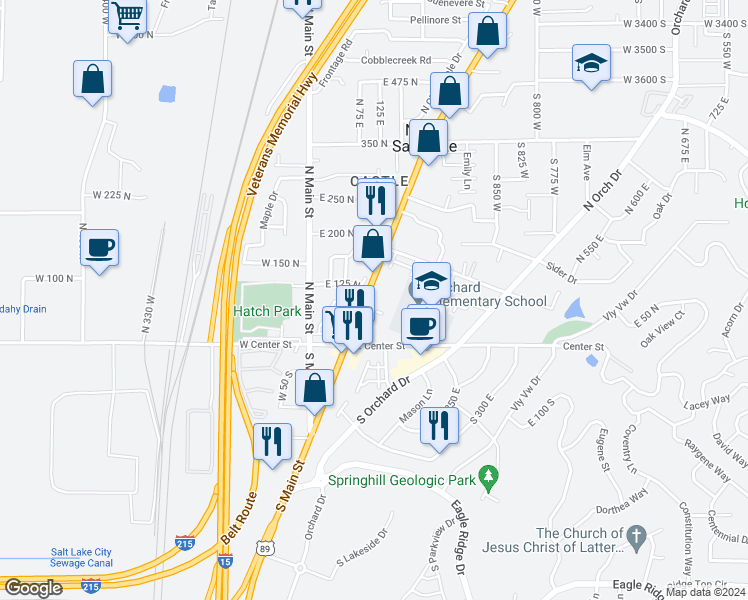 map of restaurants, bars, coffee shops, grocery stores, and more near 4301 U.S. 89 in North Salt Lake