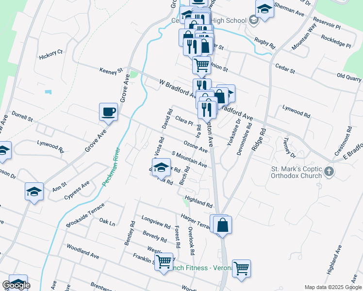 map of restaurants, bars, coffee shops, grocery stores, and more near 63 Ozone Avenue in Cedar Grove