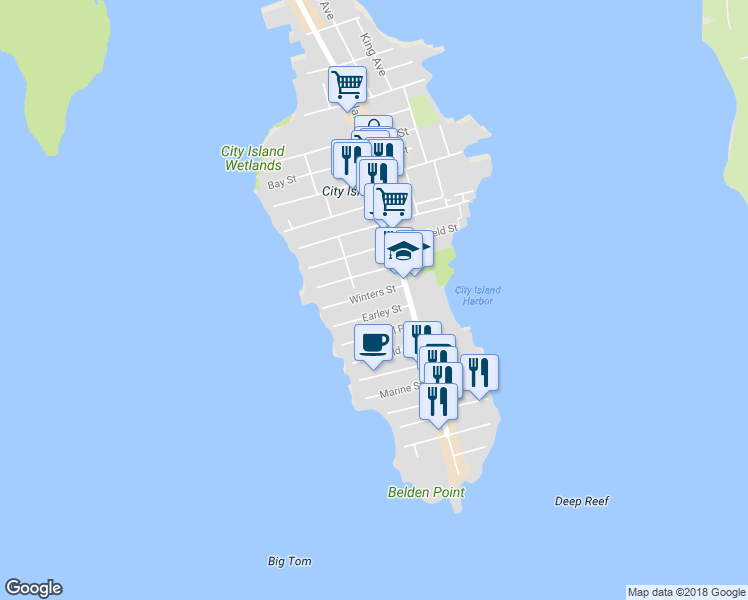 map of restaurants, bars, coffee shops, grocery stores, and more near 78 Winters Street in Bronx