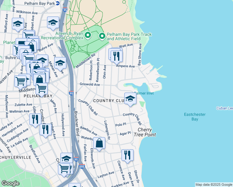 map of restaurants, bars, coffee shops, grocery stores, and more near 3240 Radio Drive in Bronx