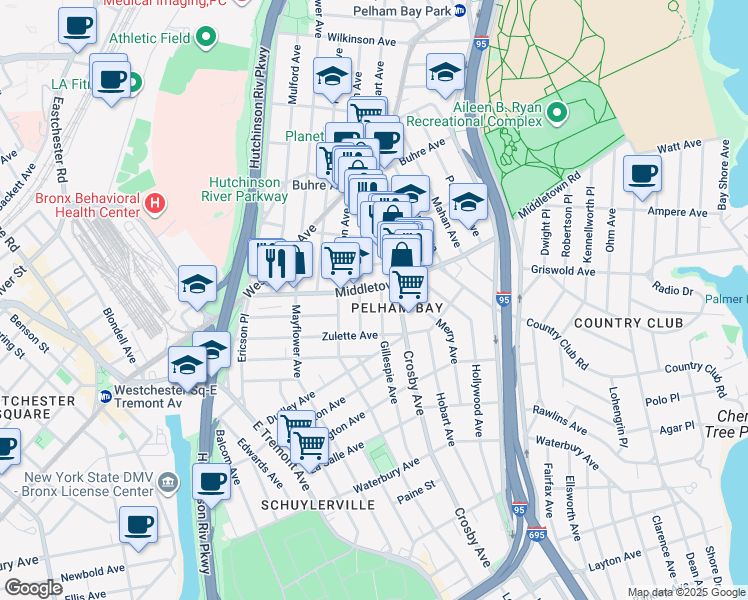 map of restaurants, bars, coffee shops, grocery stores, and more near 2944 Middletown Road in Bronx