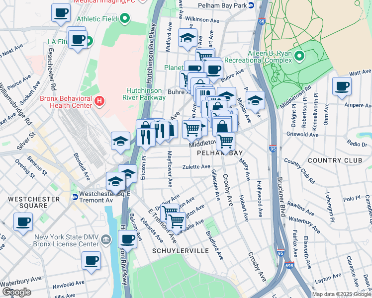 map of restaurants, bars, coffee shops, grocery stores, and more near 2902 Middletown Road in Bronx