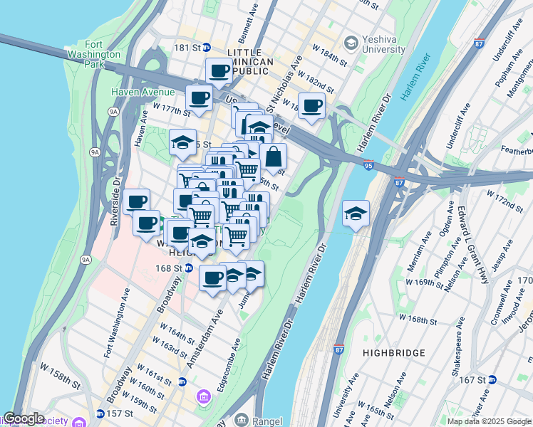 map of restaurants, bars, coffee shops, grocery stores, and more near in New York