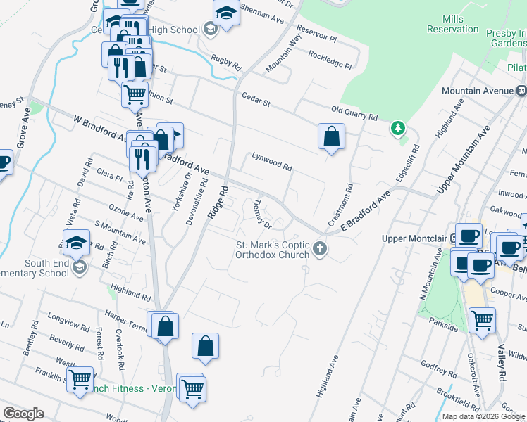 map of restaurants, bars, coffee shops, grocery stores, and more near 146 Tierney Drive in Cedar Grove