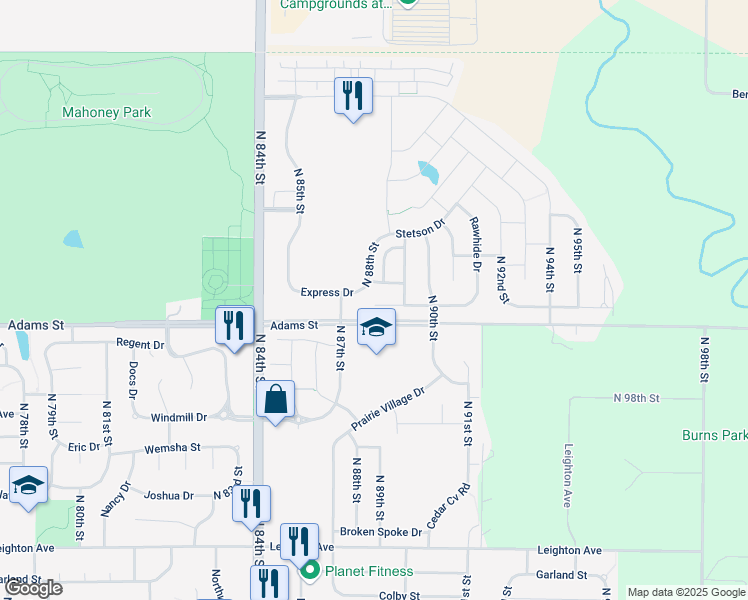 map of restaurants, bars, coffee shops, grocery stores, and more near 8811 Rifle Drive in Lincoln