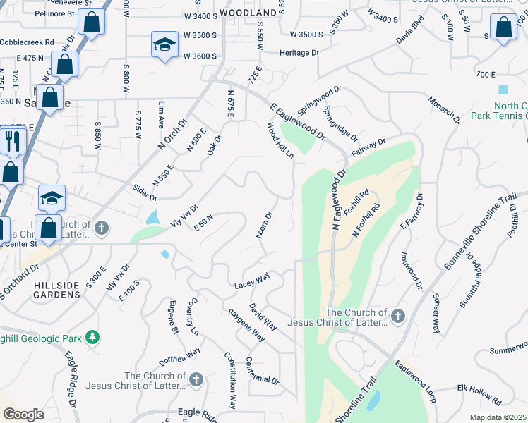 map of restaurants, bars, coffee shops, grocery stores, and more near 101 Acorn Dr in North Salt Lake