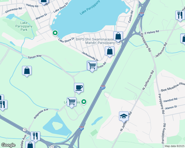 map of restaurants, bars, coffee shops, grocery stores, and more near 9 Entin Road in Parsippany-Troy Hills