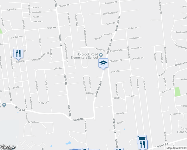 map of restaurants, bars, coffee shops, grocery stores, and more near 11 Maria Court in Lake Ronkonkoma