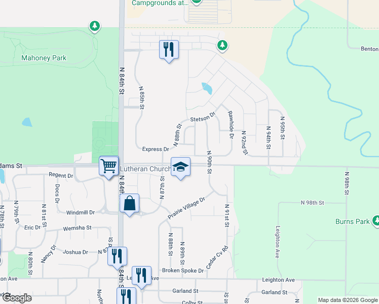 map of restaurants, bars, coffee shops, grocery stores, and more near 8904 Blacksmith Court in Lincoln
