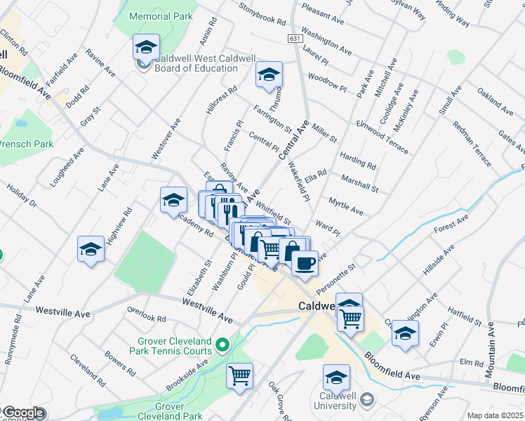 map of restaurants, bars, coffee shops, grocery stores, and more near 29 Cleveland Street in Caldwell