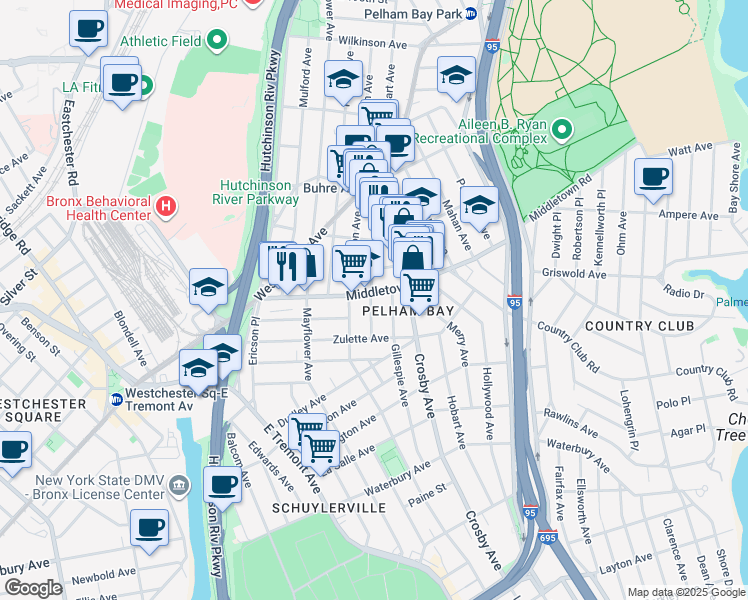 map of restaurants, bars, coffee shops, grocery stores, and more near 2944 Middletown Road in Bronx